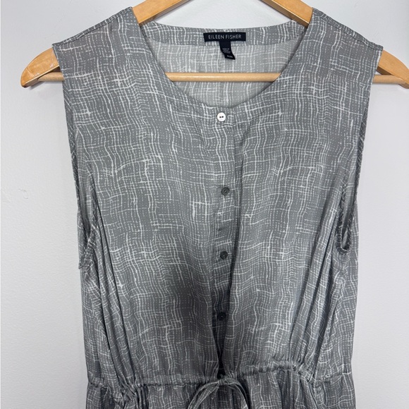EILEEN FISHER Drift Silk Organic Cotton Button-front Dress In Gray - Picture 7 of 8